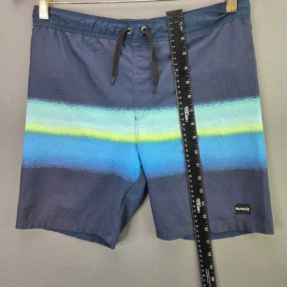 Hurley Boys Board Shorts Swim Trunks 10/12 Blue Neon Stripe Elastic Waist 7